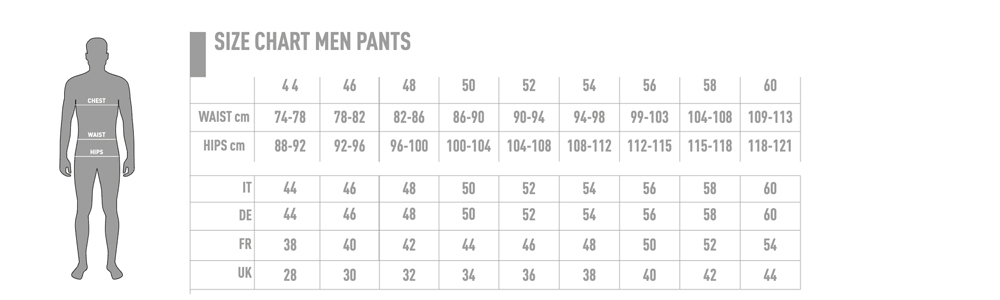 karpos size chart mens pants